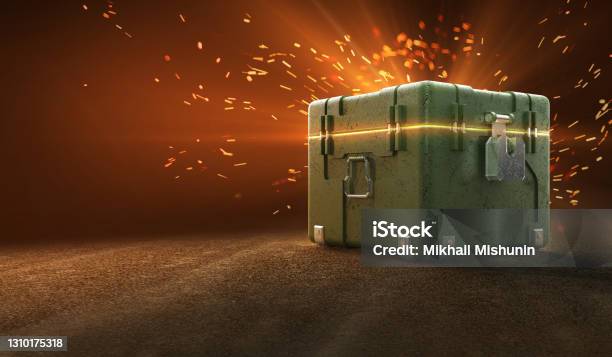 Army Box With Loot Boxes And Glow Inside Text Box 3d Rendering Stock Photo - Download Image Now