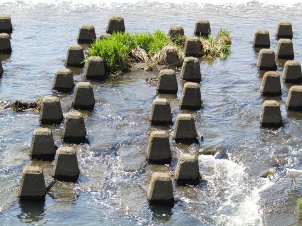 istock Japan. March. Geometric pattern on the surface of small fast river. 1310177466
