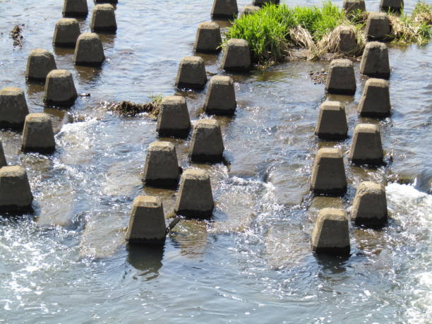 istock Japan. March. Geometric pattern on the surface of small fast river. 1310178148