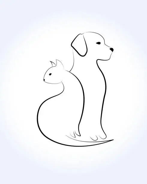 Vector illustration of Dog and cat silhouettes line art icon vector