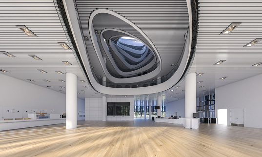 A wide shot of an empty theatre in a secondary school in the North East of England.