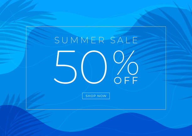 istock Summer sale 50% off banner template design. Swimming pool with palm leaves shadow top view background. 1310204331