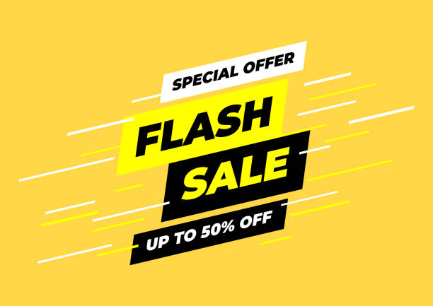 ilustraciones, imágenes clip art, dibujos animados e iconos de stock de plantilla de banner de venta flash de oferta especial. - percentage sign flash