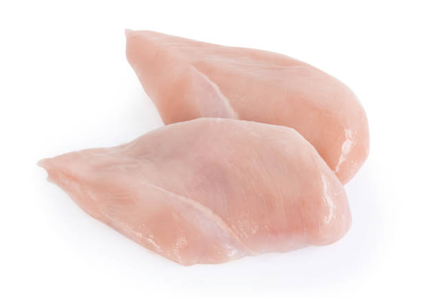 istock Raw chicken breast isolated on white background, ingredient for make cooking 1310205112
