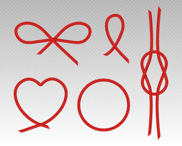 красный шелк шнуры сердце, лук, круглая рама и узел - лента для шитья иллюстрации stock illustrations
