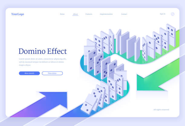 ilustrações de stock, clip art, desenhos animados e ícones de domino effect isometric landing, business concept - dominó