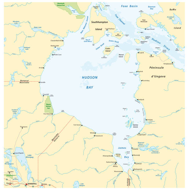 ilustrações de stock, clip art, desenhos animados e ícones de vector map of canadian marginal sea hudson bay - baffin island