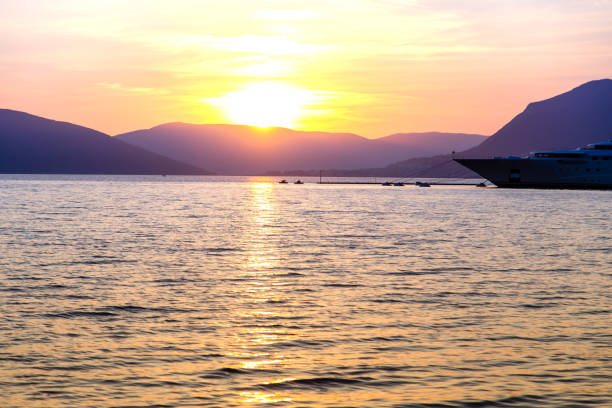 Sunset over the tide . Lagoon in the twilight