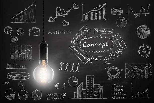 istock concept - sketch with schemes and graphs on chalkboard 1310229355