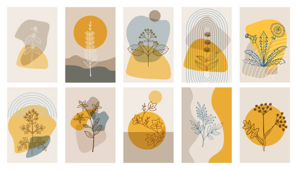 ilustrações de stock, clip art, desenhos animados e ícones de bitter herbs p1, abstract  poster, set 1 - mel ilustrações