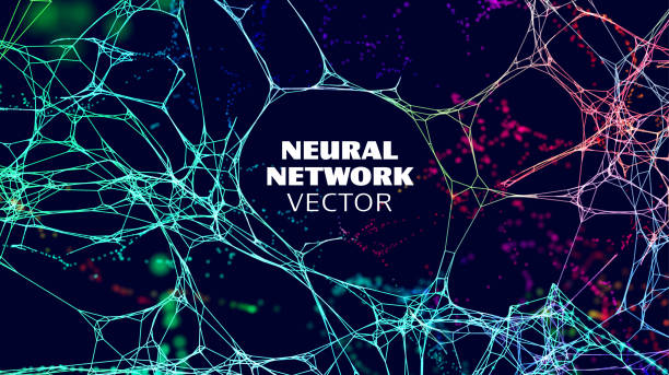 tło wektorowe sztucznej inteligencji w sieci neuronowej. neurony sieciowe maszyn. baza danych blockchain. interfejs neuronowy. - nerve cell stock illustrations