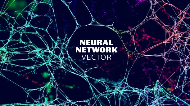 Vector illustration of Neural network artificial intelligence vector background. Machine network neurons. Blockchain database. Neural interface.