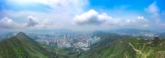Amazing panorama view of Kowloon and the countryside nearby, Hong Kong, daytime outdoor