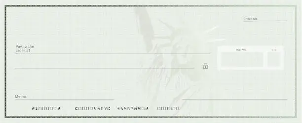 Vector illustration of Blank stimulus bank check template. Fake checkbook mockup.