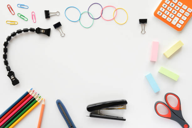 istock School supplies, stationery on white background. 1310251647