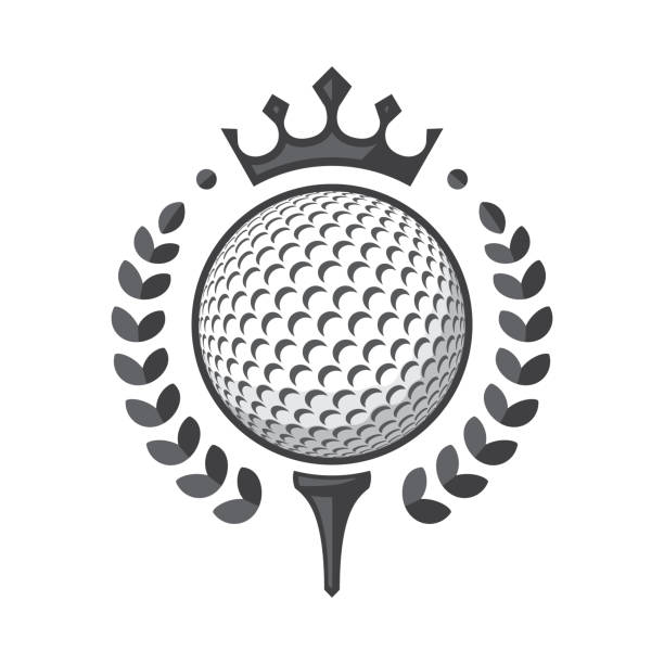 골프 클럽 로고. 화환과 크라운티에 골프 공. 벡터 일러스트레이션 - golf golf club luxury golf course stock illustrations