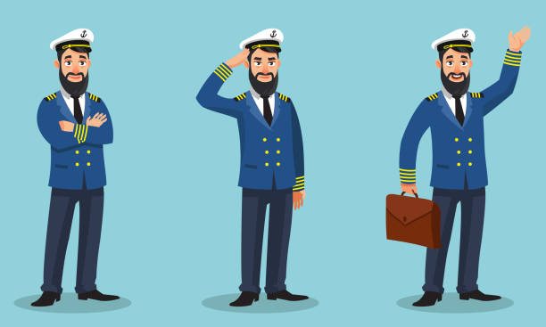 illustrations, cliparts, dessins animés et icônes de capitaine du navire dans différentes poses. - capitaine