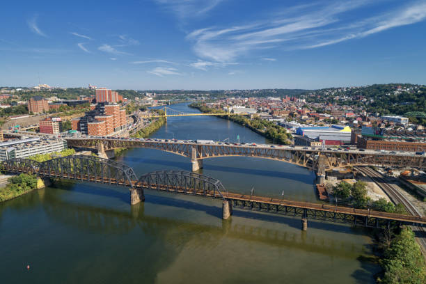 istock Pittsburgh Skyline with Downtown and Business District. Train Bridge and Liberty Bridge. 1310253894