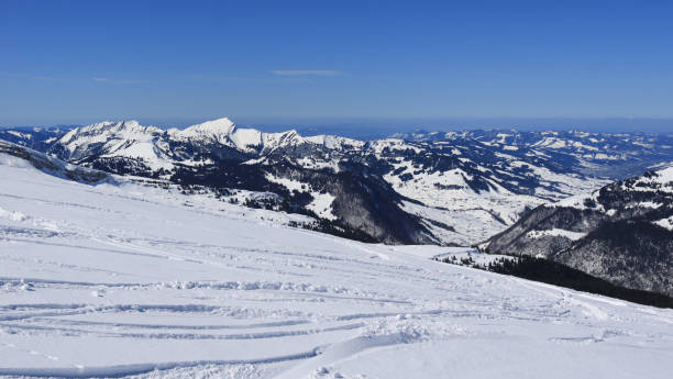 istock Mount Grosser Speer seen from the Chaserrugg ski area. 1310256884