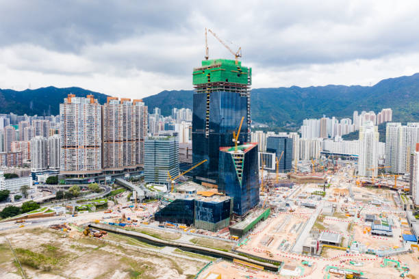 istock Drone Point of View Working in Construction Site 1310256918