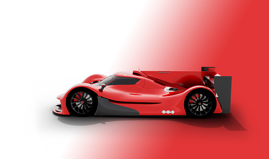 fast generic sports car for motorsports, lemans prototype on red background. Car of my own design, legal to use.Photorealistic render.