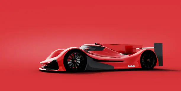 fast generic sports car for motorsports, lemans prototype on red background. Car of my own design, legal to use.Photorealistic render.