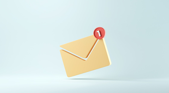 New email notification icon with one e-mail message. minimal design. 3d rendering