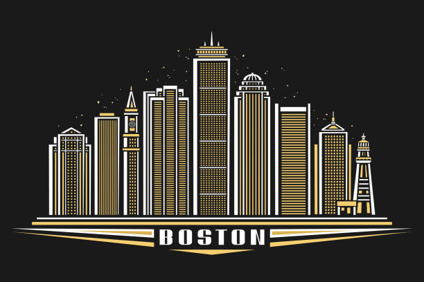 ilustrações de stock, clip art, desenhos animados e ícones de vector illustration of boston - boston skyline night silhouette