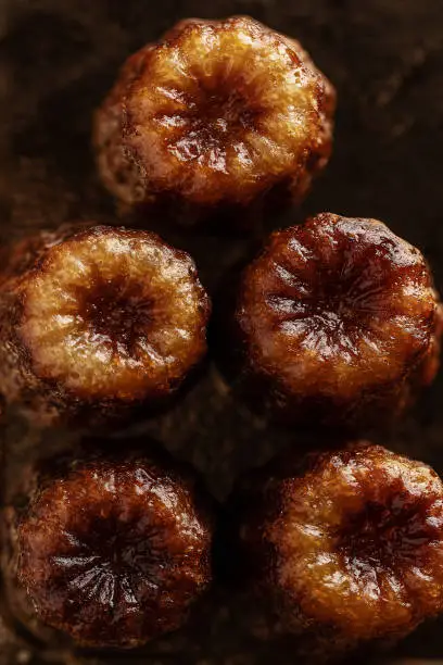 Photo of Cannel, traditional french dessert from Bordeaux. Macro from above