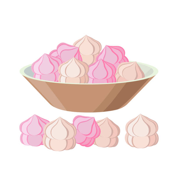 ilustrações, clipart, desenhos animados e ícones de zefir na tigela - ilustração vetorial isolada em fundo branco. pilha de marshmallow. - agar jelly illustrations