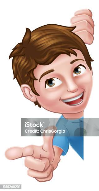 Pointing Sign Cartoon Kid Cartoon Boy Child Pointing Sign Stock Illustration - Download Image ...