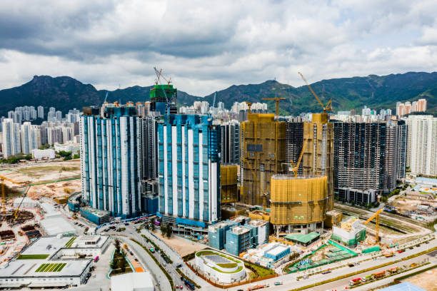 istock Drone Point of View Working in Construction Site 1310263487