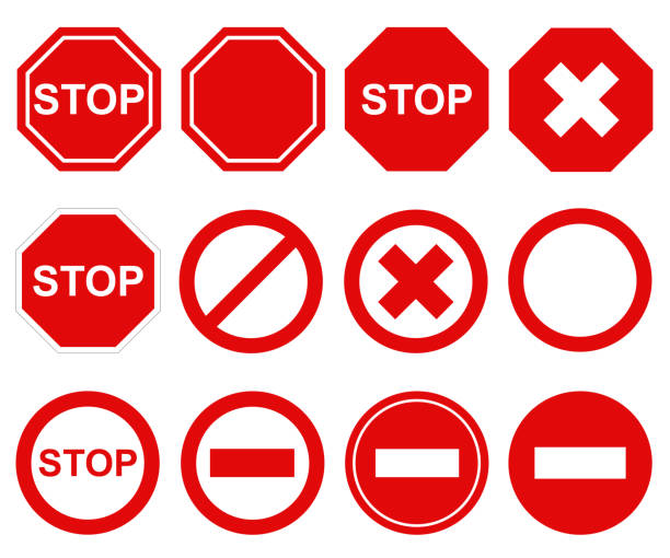 Set of different stop signs Set of different stop signs isolated on white no sign stock illustrations