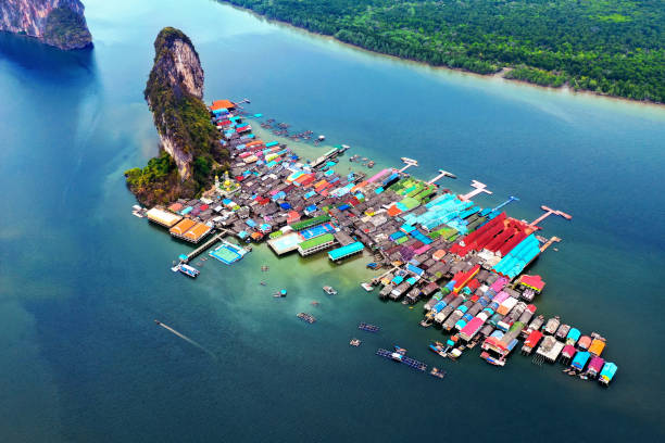 Aerial view of Panyee island in Phang Nga, Thailand. Aerial view of Panyee island in Phang Nga, Thailand. fishing village stock pictures, royalty-free photos & images