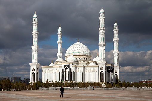 Outside view The Hazrat Sultan Mosque in Nur Sultan capital of Kazakhstan,Nur Sultan,Kazakhstan. 28 April 2017.