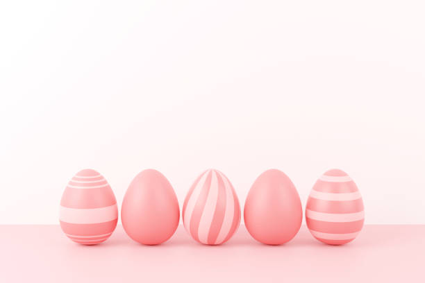 istock easter eggs on pink background. greeting card, poster, banner template. top view. flat lay. 3D illustration 1310274081