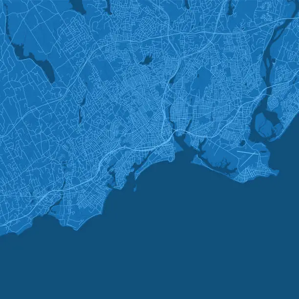 Vector illustration of Bridgeport CT City Vector Road Map Blue