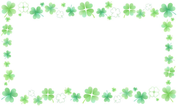 illustrazioni stock, clip art, cartoni animati e icone di tendenza di sfondo della cornice dell'illustrazione vettoriale del trifoglio primaverile (orizzontale) - leaf green backgrounds flower