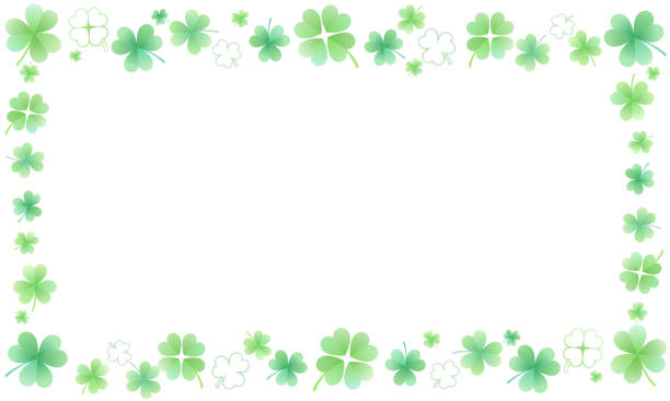 스프링 클로버 벡터 일러스트 프레임 배경(가로) - leaf green backgrounds flower stock illustrations