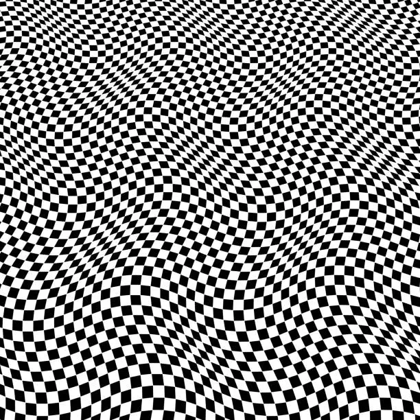 Vector illustration of 3D surface of checked waves of warped squares, with perspective