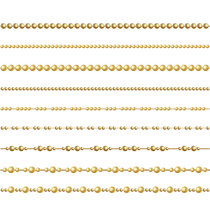 Realistic Detailed 3d Shiny Golden Chain Beads Ball Set Different Types. Vector illustration of Bead Chain