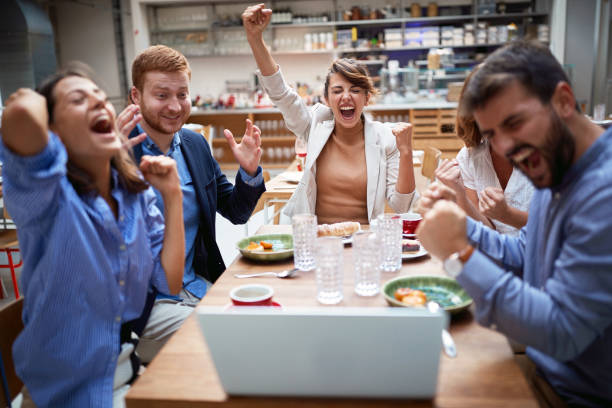 istock group of young adults having a video call in restaurant, celcebrating. technology, business partners, colleagues online, internet, 1310278295