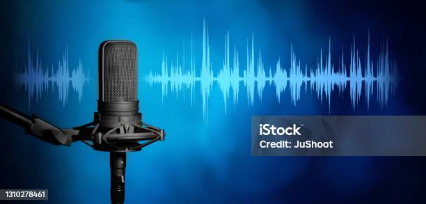 Professional Studio Microphone Background Podcast Or Recording Studio Banner Stock Photo - Download Image Now