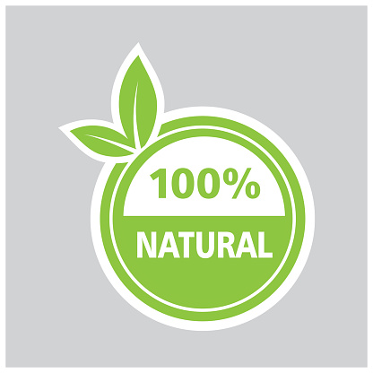 Green 100% Natural label, icon.