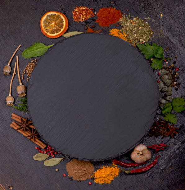 istock Spices and condiments for cooking on a black background 1310283603