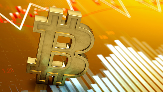 Bitcoin Symbol With Financial Chart. 3d Render