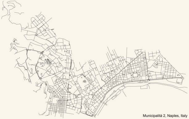 ilustrações de stock, clip art, desenhos animados e ícones de street roads map of the 2nd municipality (avvocata, mercato, montecalvario, pendino, porto, san giuseppe) of naples, italy - napoli