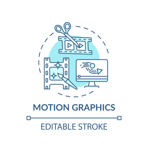 Motion graphics concept icon Motion graphics concept icon. Virtual event content idea thin line illustration. Multimedia projects. Immersive experience creation. Vector isolated outline RGB color drawing. Editable stroke motion graphics stock illustrations