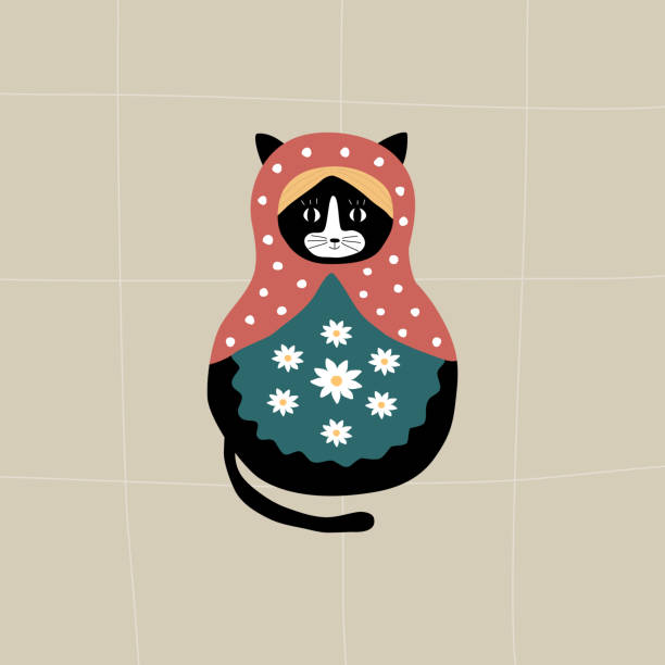 ilustraciones, imágenes clip art, dibujos animados e iconos de stock de muñecas rusas. lindo gato matryoshka. tradiciones y cultura de rusia. ilustración de vectores de viaje en rusia - mamushka