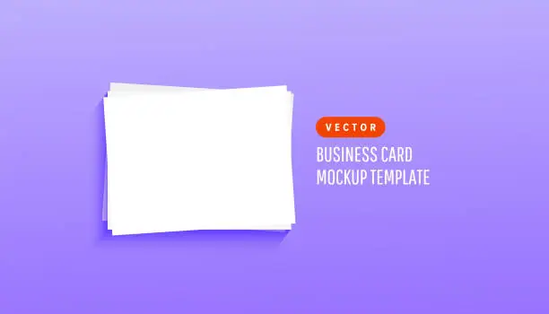 Vector illustration of Trendy paper white blank, business cards for mock up presentation on lilac background. Vector illustration for your design